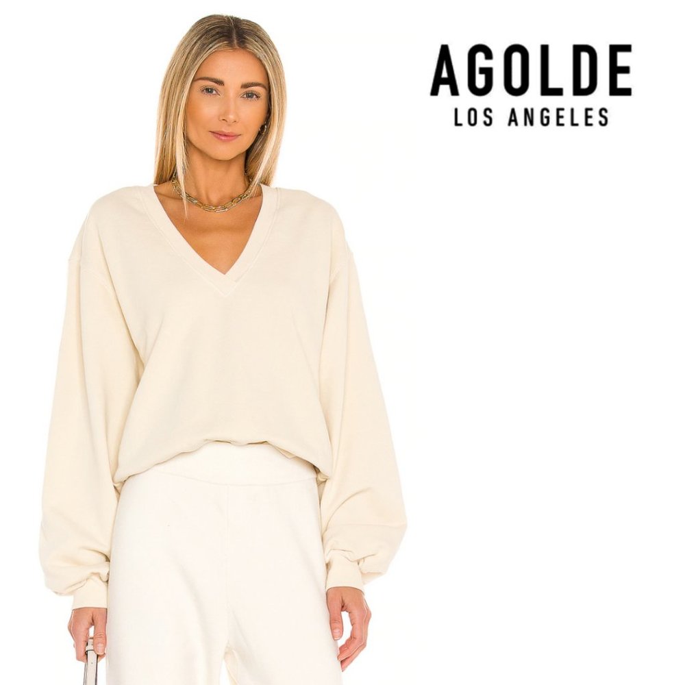 Agolde Balloon Sleeve V Neck Sweatshirt